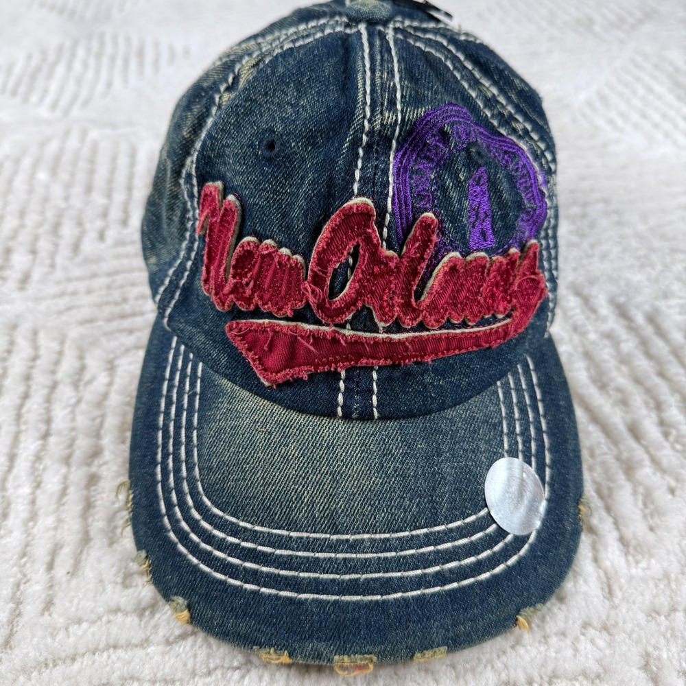 New Orleans Baseball Cap OS Blue Distressed Denim LA Patch Y2K Hat Aslan
NOLA